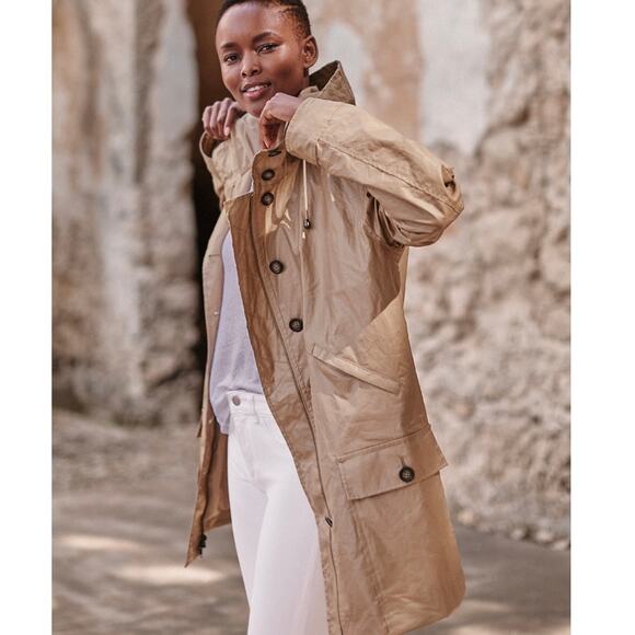 Garnet Hill Coated-Linen Hooded Utility Coastal Rain Jacket Coat 10 - Picture 4 of 16